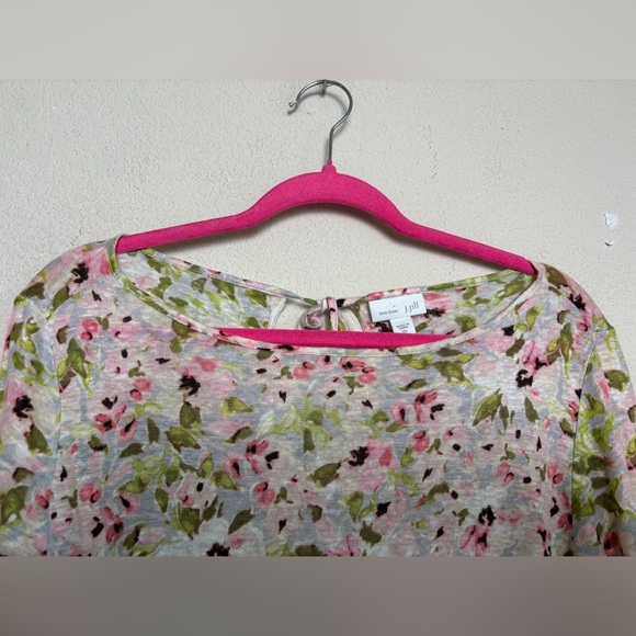 J. Jill 100% Linen Romantic Floral 3/4 Sleeve Tie Back Tunic Length Blouse XS - Picture 4 of 9